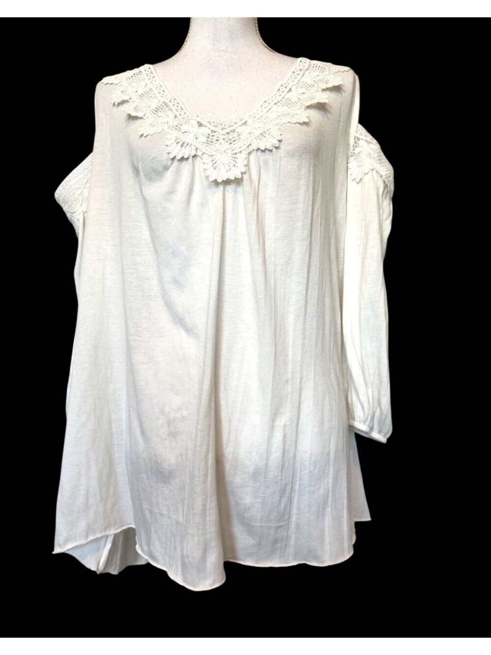 New York Laundry Womens Lace Cold Shoulder Top Size 2X White Boho